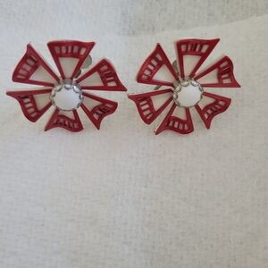 1950's Red and White Pinmill Earrings Wirth screw post